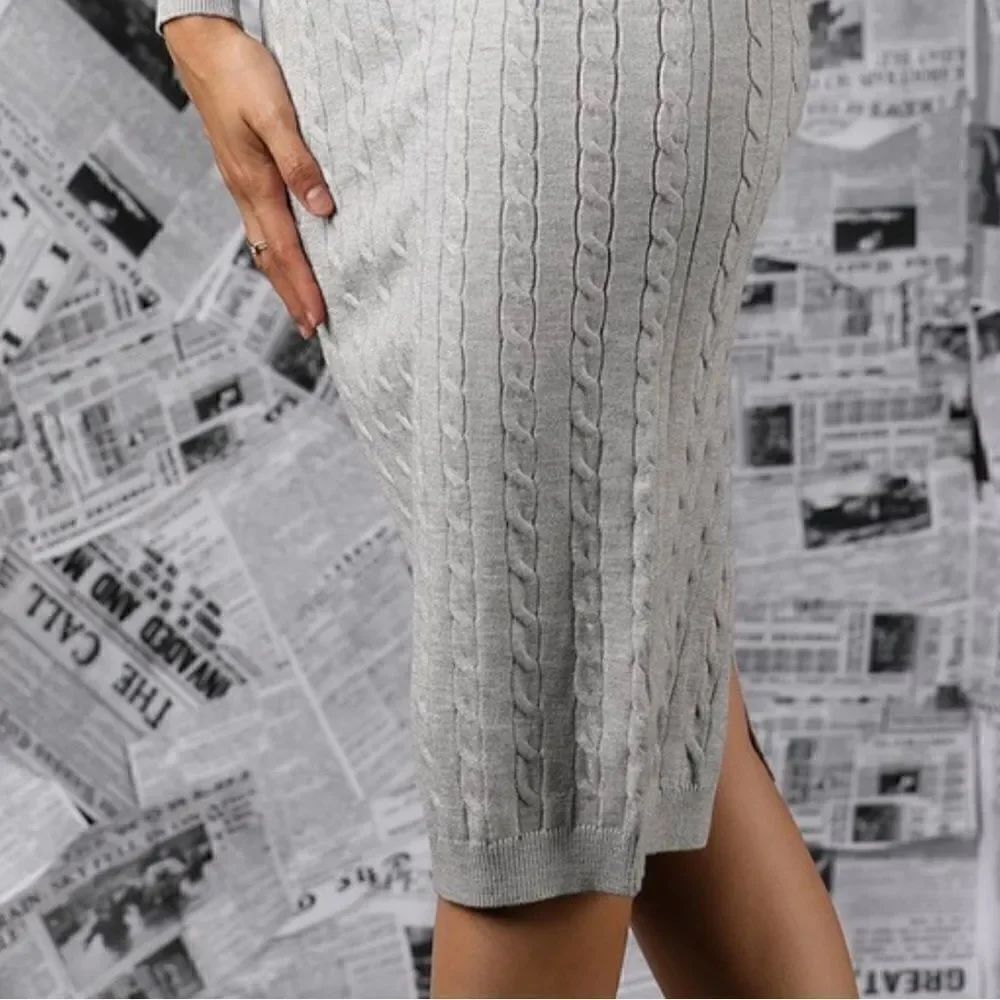 Grey Cable Knit Skirt Set - Picture 5 of 6